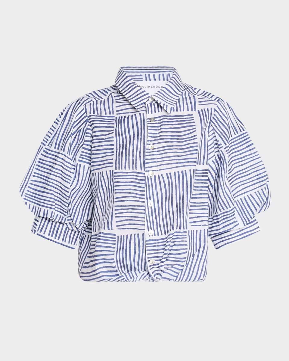 Bomba Striped Blouson-Sleeve Cotton Shirt